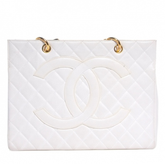 CHANEL Caviar Quilted Grand Shopping Tote GST White - Picture 1 of 14